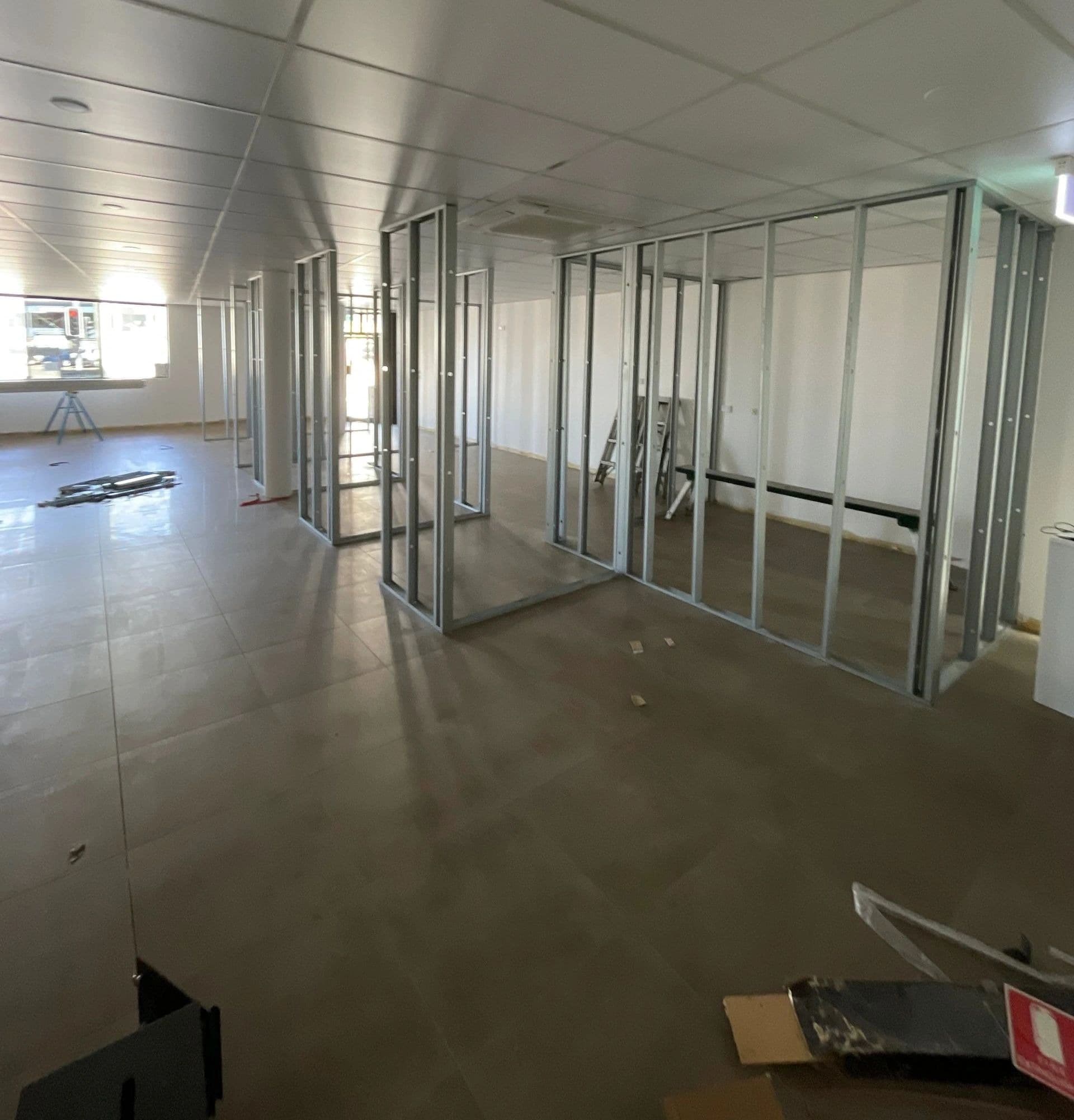 Steel stud partition framing installed in a commercial tenancy